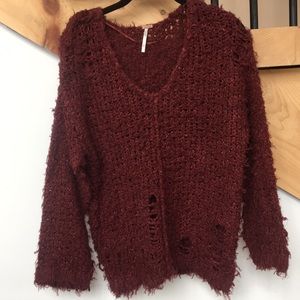Free People XS maroon distressed sweater